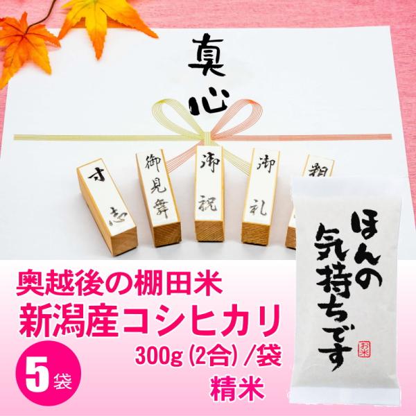 ほんの気持ちです 感謝の粗品 棚田米 新潟産コシヒカリ 300g 2合 x5袋セット 御礼 景品 プ...
