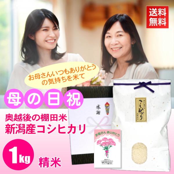 母の日 プレゼント お米 1kg 新潟産コシヒカリ 精米 白米 メッセージカード付き 棚田米 新潟米...