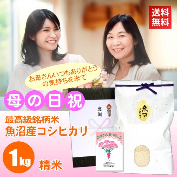 母の日 プレゼント お米 1kg 魚沼産コシヒカリ 精米 白米 メッセージカード付き 最高級銘柄 新...