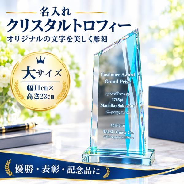 名入れ クリスタルトロフィー WCR-37 大 ホワイトガラス 表彰盾 社内表彰 退職記念 周年記念...