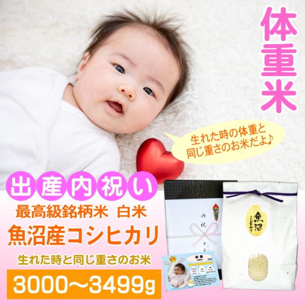 出産内祝い 体重米 3000〜3499グラム 人気 最高級銘柄米 魚沼産コシヒカリ 白米 精米 メッ...