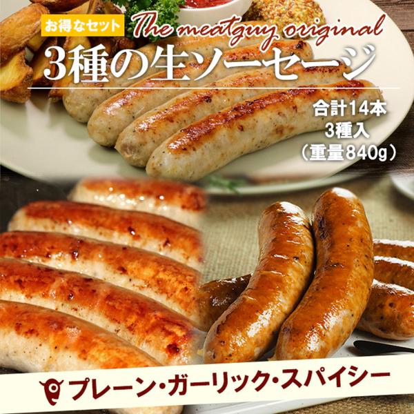 ミートガイ ソーセージトリオ 手作り 生ソーセージ3種 食べ比べセット  スパイシー プレーン ガー...