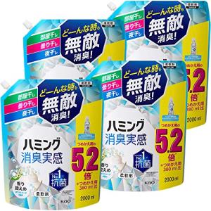 【ケース販売】ハミング消臭実感 柔軟剤 部屋干し/曇り干し/夜干しどーんな時も無敵消臭! 香り控えめホワイトソープの香り つめかえ用2000ml×4個｜themellow