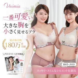 VEIMIA 小さく見せるブラ【 B-Jカップ】ブラジャー 大きいサイズ  着痩せブラ 胸を小さく見せるブラ ノンワイヤー 補正下着  横流れ防止 延長ホック プレゼント