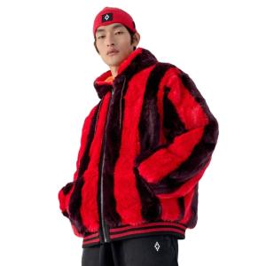 MARCELO BURLON マルセロ ブロン メンズ FAKE FUR BOMBER RED DARK PURPLE｜thepark