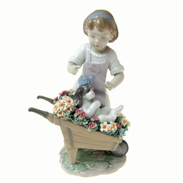 ●719133 おさんぽしようね 高さ24cm LLADRO 女の子 子犬 花 磁器人形 　    ...