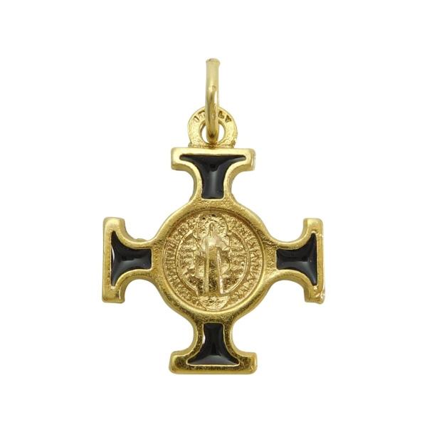 聖ベネディクト ブラックエナメル ゴールド メダイ 十字架 クロス チャーム ペンダント イタリア製