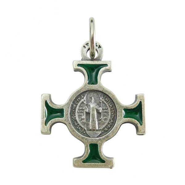 聖ベネディクト グリーンエナメル メダイ 十字架 クロス チャーム イタリア製