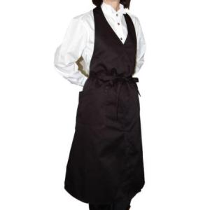 V胸当てカフェエプロン 黒 スリット入り(ソムリエエプロン サロン