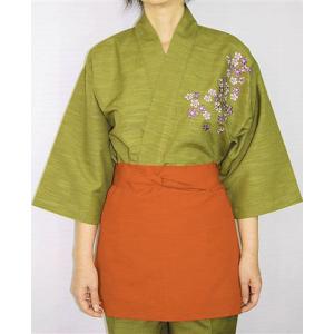 作務衣上着　うぐいす　桜刺繍入りレディース女性用SサイズMサイズ　業務用作務衣通販