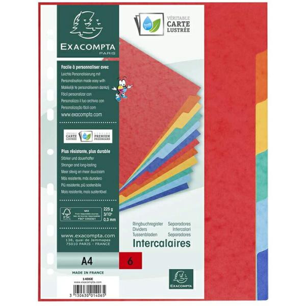 EXACOMPTA エグザコンタ カラーインデックス 6分割 A4 おしゃれ ヨーロッパ 文房具 フ...
