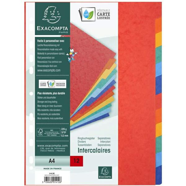 EXACOMPTA エグザコンタ カラーインデックス 12分割 A4 おしゃれ ヨーロッパ 文房具 ...