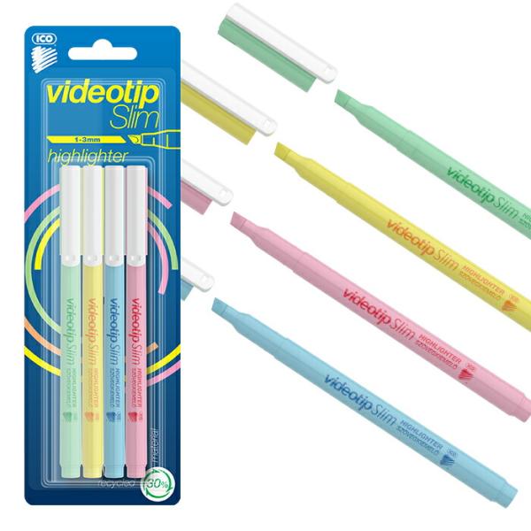 ICO videotip Slim イコ ハイライター スリム パステル 蛍光ペン 4色セット おし...