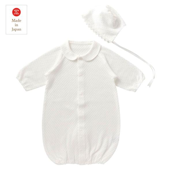 【日本製】 横編み風ジャガード 襟付き ベビー ドレス 帽子 2点 セット セレモニー ［股スナップ...