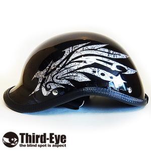 在庫 バイク ヘルメット ハーフキャップ フレイムス BLACK-BLACK