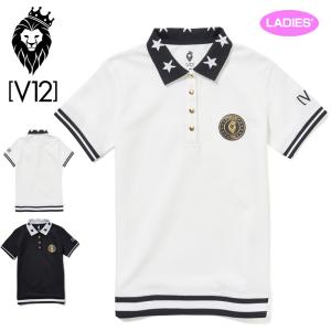 V12 ゴルフ レディース 半袖 ポロシャツ RIB POLO V122110-CT11 ヴィ・トゥエルヴ 春夏秋 1SS2 ゴルフウェア トップス V12 リブ｜thirdwave-365sports