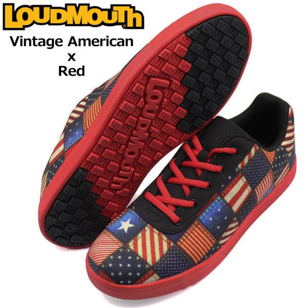 ラウドマウス 2025 ユニセックス スパイクレス ゴルフシューズ ヴィンテージアメリカン x レッ...