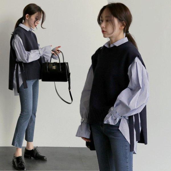 レディース ニット チョッキ ショートニット ノースリーブ Vネック 大きいサイズ　あったか ゆった...