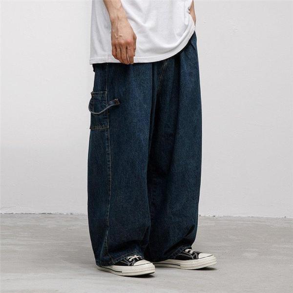 極太 デニムパンツ メンズ ジーンズ ヒップホップ ワイド バギーパンツ ルーズフィット B系 スト...
