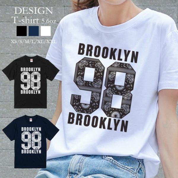 Tシャツ レディース 半袖 トップス 男女兼用 ブルックリン ニューヨーク NYC ペイズリー 98...