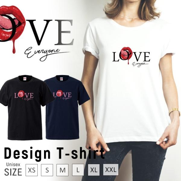Tシャツ メンズ 半袖 ブランド LOVE リップ 唇 赤 ロゴ クルーネック プリントTシャツ