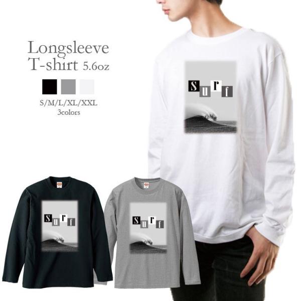 Tシャツ トップス レディース 長袖 Tシャツ ペア Surf サーフ モノクロ フォト おしゃれ ...