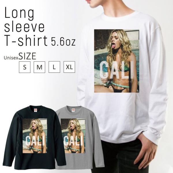 Tシャツ ロンT 長袖 メンズ 男女兼用 セクシー ガール 水着 ロゴ CALI 金髪美女 メンズフ...