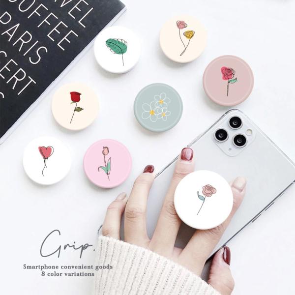 スマホグリップ 韓国 おしゃれ かわいい 一輪の花 くすみカラー ニュアンス 薔薇 スマホリング グ...