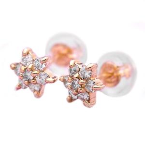 代引不可/ダイヤモンド ピアス 0.2ct K18 イエローゴールド 0.2カラット 花 フラワーモチーフ ピアス 鑑別カード付き/代引不可｜three-s7777