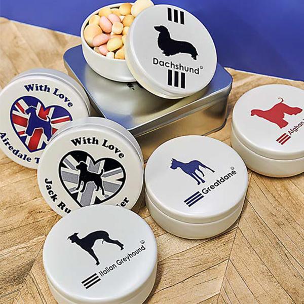 名入れ対応 おやつ缶 シルエット ≪国旗柄≫ ThreeBオリジナル ペット雑貨 犬 小物入れ
