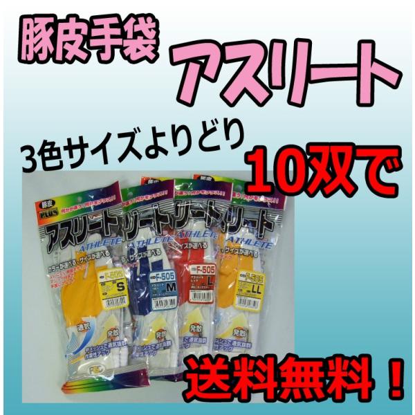 F505　アスリート　豚皮手袋　富士グローブ　豚革　３色サイズよりどり10双　送料無料