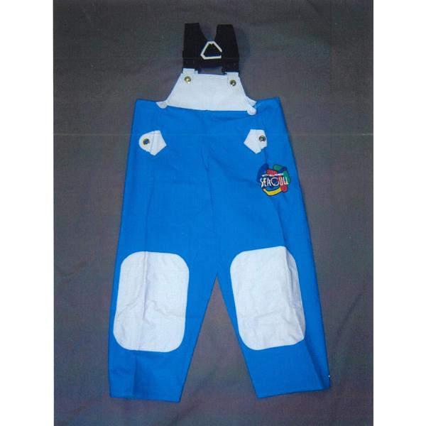 子供用水産用合羽　カトレアジュニアサロペット　ズボンのみ  白／ブルー　お取り寄せ