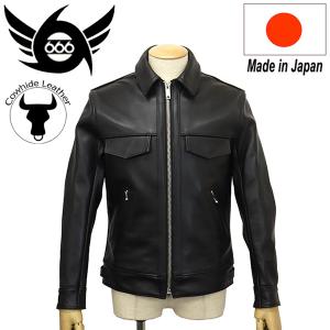 666 LEATHER WEAR LJM-25TF フロントジップ レザージーンジャケット スティアハイド 日本製 BLACK｜threewoodjapan