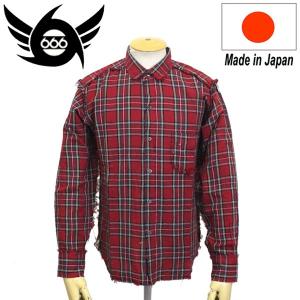 666 ORIGINAL ガーゼラウンドカラーシャツ L/S 長袖 レッドタータン SOS0015｜threewoodjapan