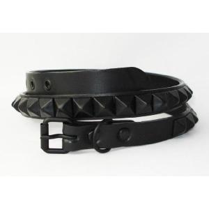 666 Studded Gear 666スタッデッドギア 1連ピラミッドスタッズベルト ブラックxブラック SOG0008｜threewoodjapan