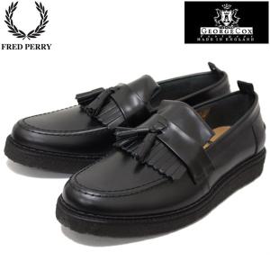 FRED PERRY (フレッドペリー)xGEORGE COX (ジョージコックス) Wネーム B8278-102 TASSEL LOAFER LEATHER (タッセルローファー レザー) BLACK (ブラック) FP214｜threewoodjapan