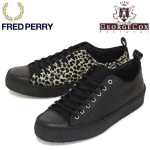 FRED PERRY (フレッドペリー) x GEORGE COX (ジョージコックス) Wネーム B9179 TEXTURD LEATHER POP BOY レザーポップボーイシューズ 220 BLACK FP411｜threewoodjapan