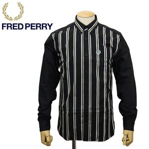 FRED PERRY (フレッドペリー) M4683 Stripe Panel Shirt ストライプ パネル シャツ 102 BLACK FP506｜threewoodjapan