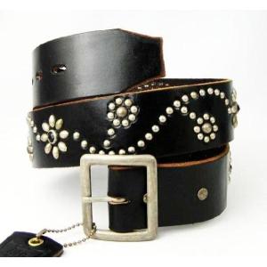 HTC #24S Rhine Stone Flower Belt(ラインストーンフラワーベルト) ブラックストーンxブラックレザー｜threewoodjapan