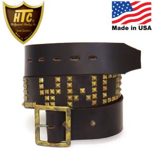 HTC デッドストック #PWD VINTAGE BELT ヴィンテージベルト ヴィンテージブラウンレザーxブラススタッズ 36インチ｜threewoodjapan