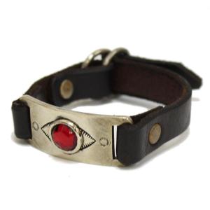 HTC #ID VINTAGE BRACELET(IDヴィンテージブレスレット) ヴィンテージブラックレザーxレッドストーン｜threewoodjapan