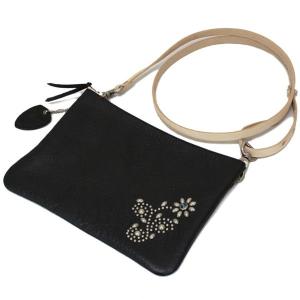 HTC #FLORAL15 CLUTCH W/SHOULDER STRAP (クラッチバッグ) ブラックレザーxシルバースタッズxターコイズ｜threewoodjapan