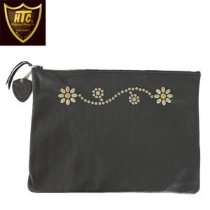 HTC(Hollywood Trading Company) #24 BIG FLOWER ZIPPER CLUTCH BAG(ビッグフラワージッパークラッチバッグ) ブラックレザー｜threewoodjapan