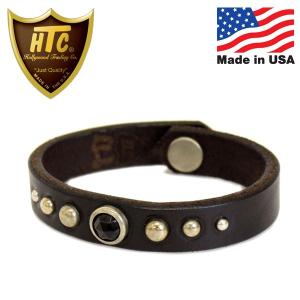 HTC(Hollywood Trading Company) #SBS9 Stone 0.5 Bracelet ブレスレット ブラックレザーxシルバースタッズxブラックストーン｜threewoodjapan