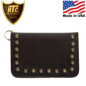 HTC(Hollywood Trading Company) T-2 Wallet #Around Umbrella ミディアムウォレット ダークブラウンレザーxブラススタッズ｜threewoodjapan