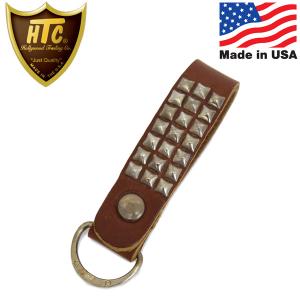 HTC (Hollywood Trading Company) D-Ring Key Holder #620 Pylamid D-リング キーホルダー ライトブラウンレザーxシルバースタッズ｜threewoodjapan