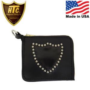 HTC(Hollywood Trading Company) T-5 Wallet #SHIELD LEATHER カードケース ブラックレザーxシルバースタッズ｜threewoodjapan