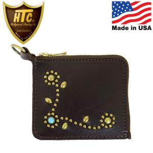 HTC(Hollywood Trading Company) T-5 Wallet #SN-33 Turquoise カードケース ダークブラウンレザーxブラススタッズxターコイズ｜threewoodjapan