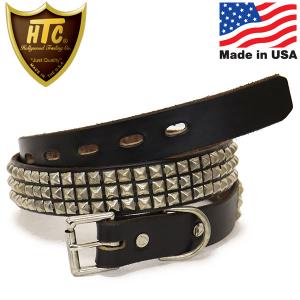 HTC(Hollywood Trading Company) Belt #14 3Line 1.00インチ ベルト ブラックレザーxシルバースタッズ｜threewoodjapan