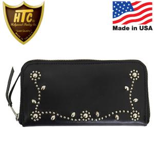 HTC (Hollywood Trading Company) T-1 Zipper Wallet #SN-33 Studs ジッパー ロングウォレット ブラックレザーxシルバースタッズ｜threewoodjapan